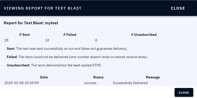 Text Blast Report